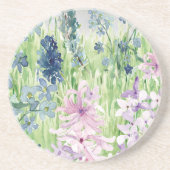 Dessous De Verre En Grès Aquarelle Bleu violet Meurtre de fleurs sur la mon (Devant)