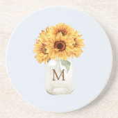 Dessous De Verre En Grès Aquarelle Bouquet de tournesol rustique dans Mason (Devant)