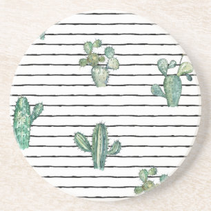 Dessous De Verre En Grès Aquarelle de Cactus : Dessin de stylo Vintage.
