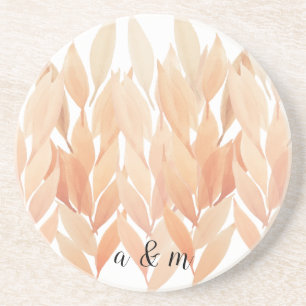 Dessous De Verre En Grès Aquarelle de feuillage de corail Monogramme