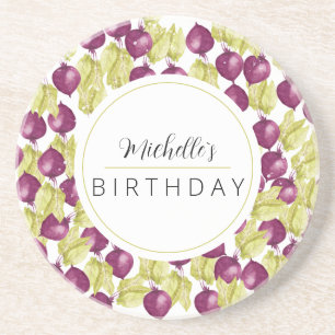 Dessous De Verre En Grès Aquarelle de la betterave à la main Monogrammée