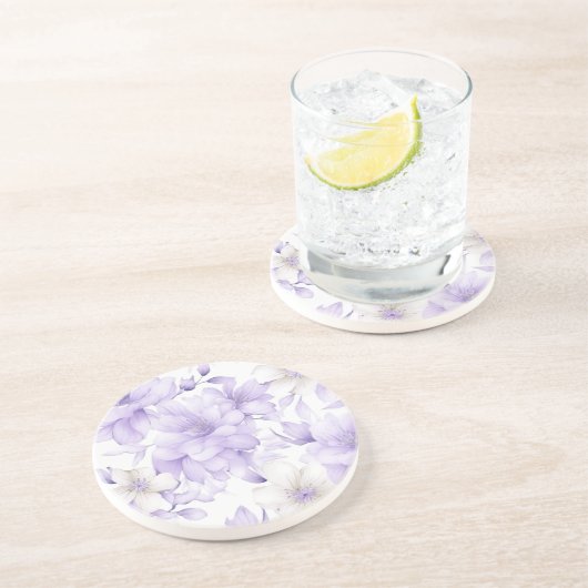 Dessous De Verre En Grès Aquarelle délicate Fleurs violettes (Côté)