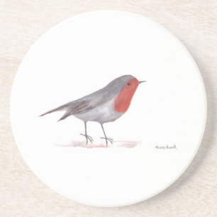 Dessous De Verre En Grès Aquarelle d'oiseau Robin hiver festif vintage