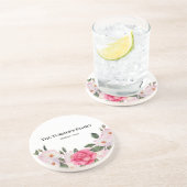 Dessous De Verre En Grès Aquarelle Doux rose blanc Roses illustration (Côté)