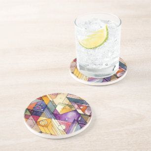 Dessous De Verre En Grès Aquarelle en verre de verre de mosaïque géométriqu