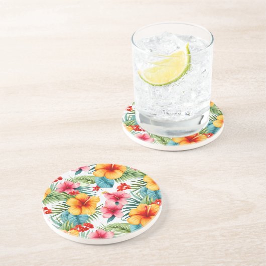 Dessous De Verre En Grès Aquarelle exotique grès floral hawaïen (Côté)