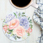 Dessous De Verre En Grès Aquarelle Fleur Bleue Rose Hydrangea Pivoine Flora<br><div class="desc">Élevez votre table avec notre Dessous de Verre Fleur Aquarelle,  présentant des illustrations d'hydrangea bleu,  de pivoine rose et de rose dans des tons pastel. Une touche de printemps pour votre maison !</div>