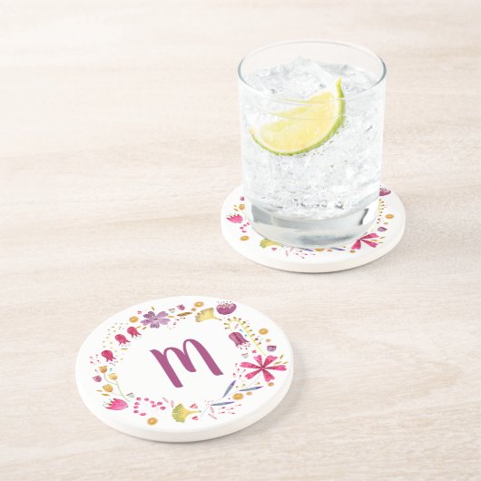 Dessous De Verre En Grès Aquarelle Fleur Garage Monogramme (Côté)