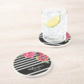 Dessous De Verre En Grès Aquarelle Fleurs rouges et roses Gris noir (Côté)