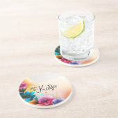 Dessous De Verre En Grès Aquarelle Fleurs sur Croissant de Lune (Côté)