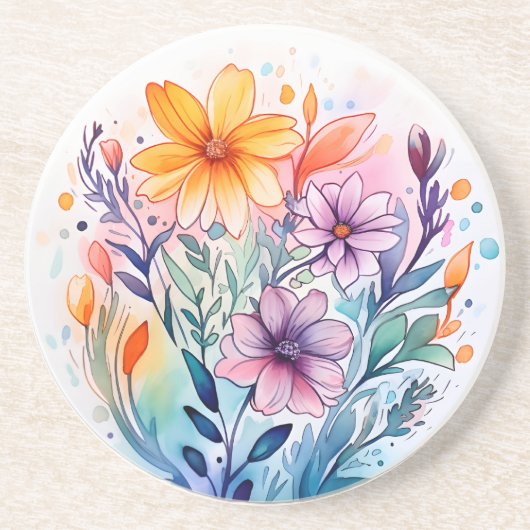 Dessous De Verre En Grès aquarelle florale (Devant)