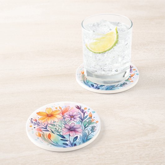 Dessous De Verre En Grès aquarelle florale (Côté)