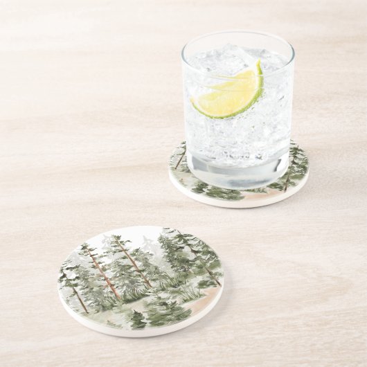 Dessous De Verre En Grès Aquarelle Forêt verte rustique (Côté)