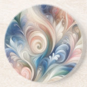 Dessous De Verre En Grès Aquarelle Imaginaire Floral Pastel Bleu & Crème (Devant)