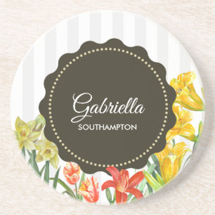 Dessous De Verre En Grès Aquarelle Jaune Orange Fleurs de printemps