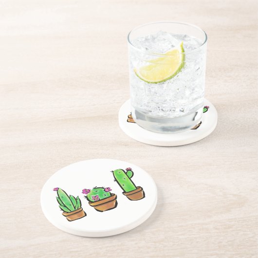 Dessous De Verre En Grès Aquarelle mignonne Cactus cactus succulents (Côté)