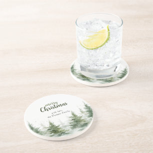 Dessous De Verre En Grès Aquarelle minimaliste de Noël Neige À feuillage pe