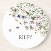 Dessous De Verre En Grès Aquarelle monochrome Fleurs sauvages violets (Devant)