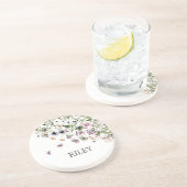 Dessous De Verre En Grès Aquarelle monochrome Fleurs sauvages violets (Côté)