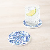 Dessous De Verre En Grès Aquarelle Motif Carreaux bleu et blanc (Côté)