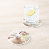 Dessous De Verre En Grès Aquarelle Mouton Avec Grange Rouge (Côté)