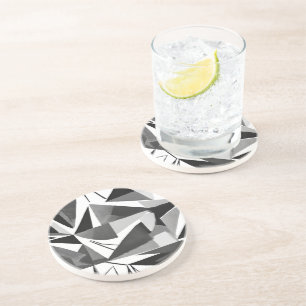 Dessous De Verre En Grès Aquarelle noir et blanc géométrique moderne abstra