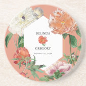 Dessous De Verre En Grès Aquarelle Peach Pink Peonies Mariage (Devant)