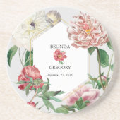 Dessous De Verre En Grès Aquarelle rose blanc pivoines Mariage (Devant)