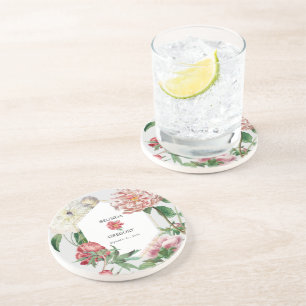 Dessous De Verre En Grès Aquarelle rose blanc pivoines Mariage