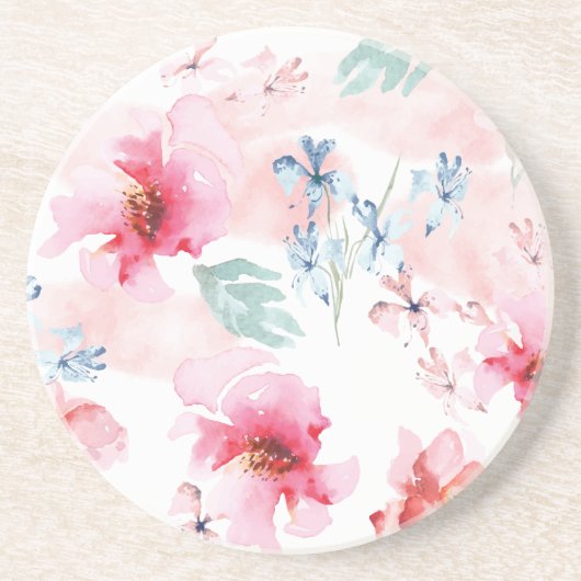 Dessous De Verre En Grès Aquarelle rose floral (Devant)