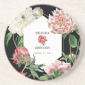 Dessous De Verre En Grès Aquarelle rose noir pivoines Mariage (Devant)