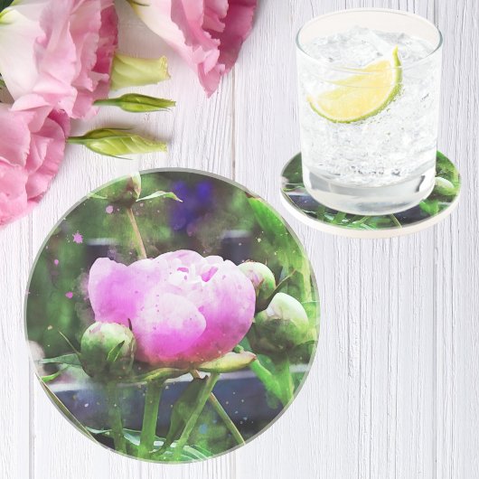 Dessous De Verre En Grès Aquarelle rose Peony Floral