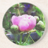 Dessous De Verre En Grès Aquarelle rose Peony Floral (Devant)