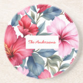 Dessous De Verre En Grès Aquarelle rose rouge florale Élégante (Devant)