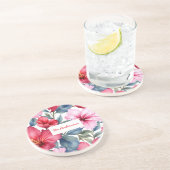 Dessous De Verre En Grès Aquarelle rose rouge florale Élégante (Côté)