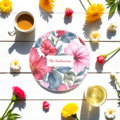 Dessous De Verre En Grès Aquarelle rose rouge florale Élégante