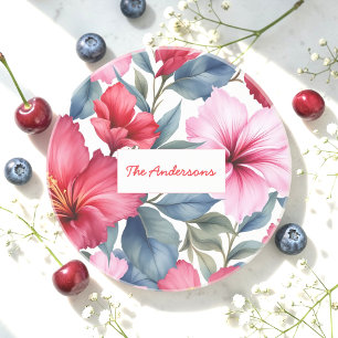 Dessous De Verre En Grès Aquarelle rose rouge florale Élégante