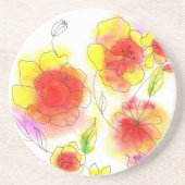 Dessous De Verre En Grès Aquarelle rouge et jaune abstraits (Devant)