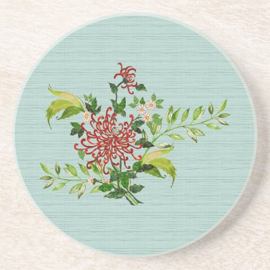 Dessous De Verre En Grès Aquarelle Rouge Gerbera Daisy avec grès vert (Devant)