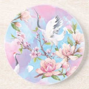 Dessous De Verre En Grès Aquarelle Rouge Motif japonais