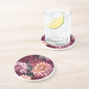 Dessous De Verre En Grès Aquarelle Rouge rose Dahlia Motif Design