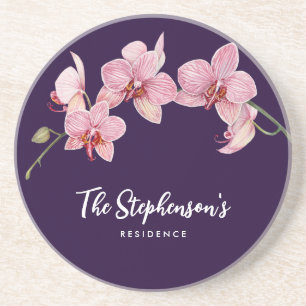 Dessous De Verre En Grès Aquarelle teinte rose Orchidées Peinture