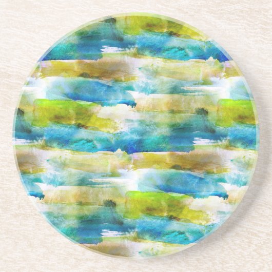 Dessous De Verre En Grès Aquarelle vert abstrait, bleu (Devant)