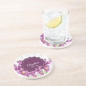 Dessous De Verre En Grès Aquarelle violet Iris Pois botaniques (Côté)