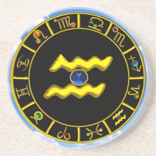 DESSOUS DE VERRE EN GRÈS AQUARIUS/GOLD ZODIAC ANNIVERSAIRE JEWEL (Devant)
