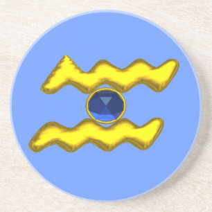 DESSOUS DE VERRE EN GRÈS AQUARIUS /GOLD ZODIAC BIJOU D'ANNIVERSAIRE