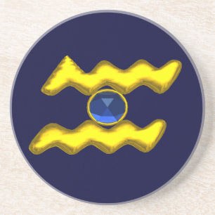 DESSOUS DE VERRE EN GRÈS AQUARIUS /GOLD ZODIAC BIRTHDAY JEWEL