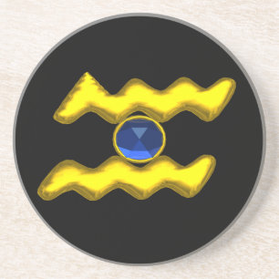 Dessous De Verre En Grès AQUARIUS ZODIAC BIRTHDAY JEWEL Blue Sapphire Black