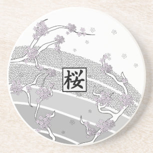 Dessous De Verre En Grès Arbre blanc de fleurs de cerisier