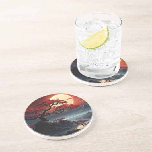 Dessous De Verre En Grès Arbre bonsaï (Côté)